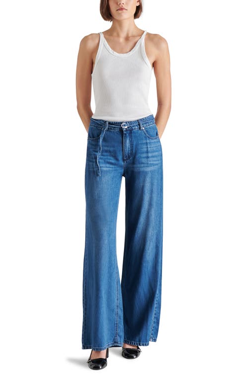 Shop Steve Madden Serenity Belted Wide Leg Jeans In Medium Blue