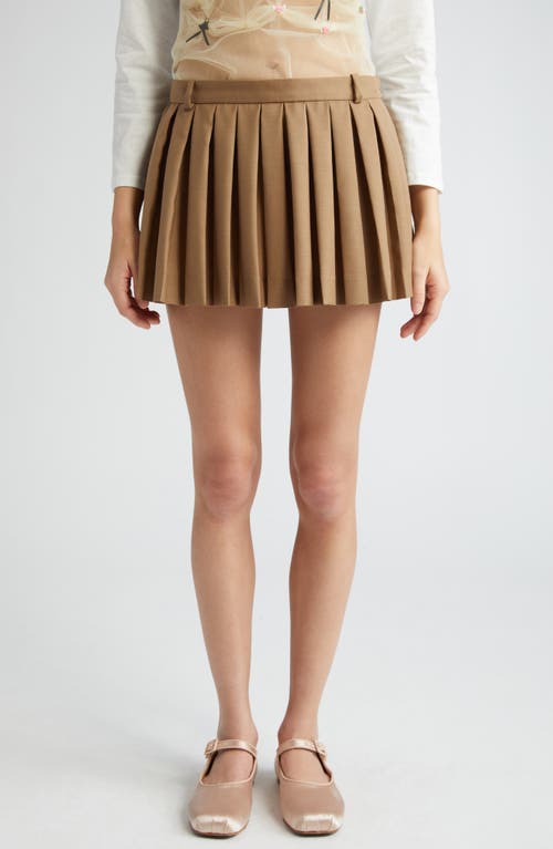 Poko Eyelet Inset Pleated Wool Blend Miniskirt in Taupe