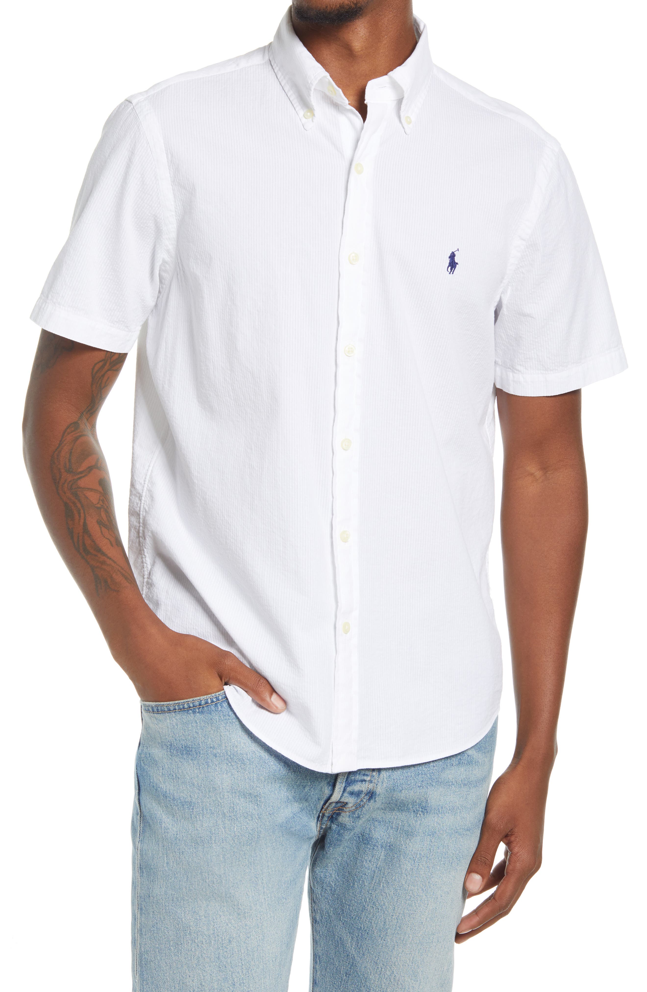 white polo button down