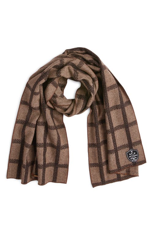 CLIFTON WILSON Windowpane Check Wool Scarf in Brown 