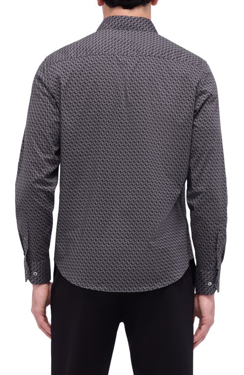 Shop Bugatchi Axel Shaped Fit Basketweave Print Stretch Button-up Shirt In Anthracite