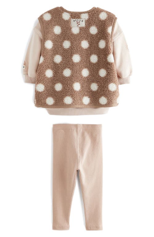 Shop Next Kids' Faux Shearling Vest, Sweatshirt & Leggings Set In Brown