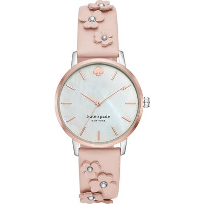 Kate Spade New York Metro Flower Leather Strap Watch,