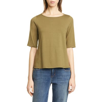 Eileen Fisher Ballet Neck Slim Fit Top, Green