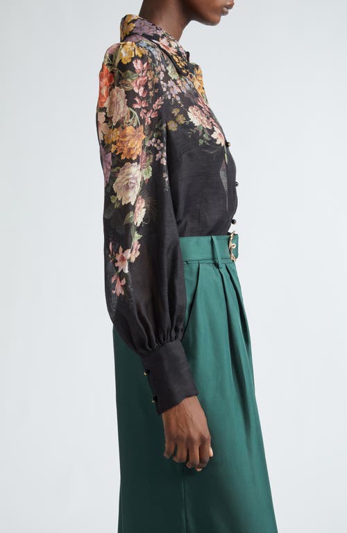 Shop Zimmermann Pavilion Floral Linen & Silk Button-up Shirt In Black Multi Floral