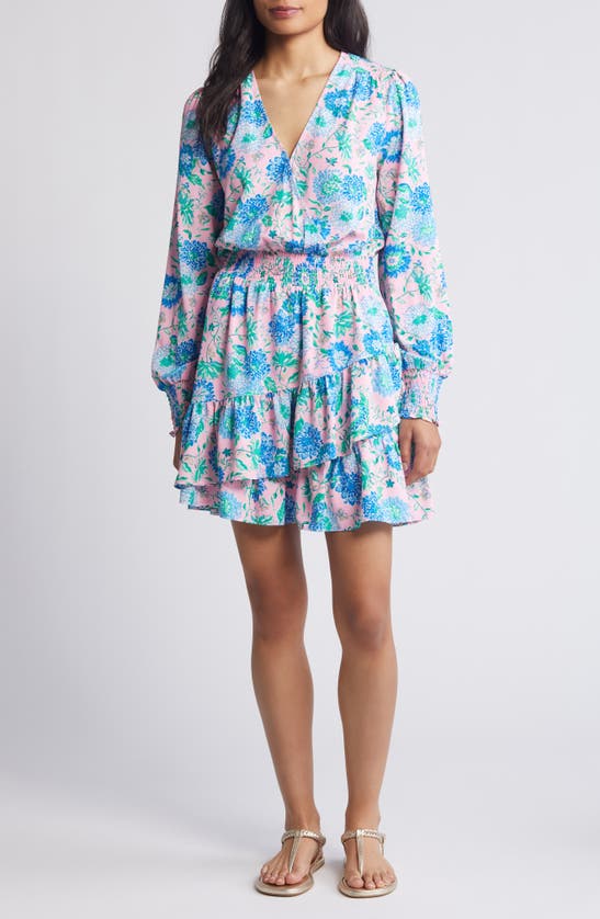 Shop Lilly Pulitzer Cristiana Floral Long Sleeve Surplice Neck Dress In Conch Shell