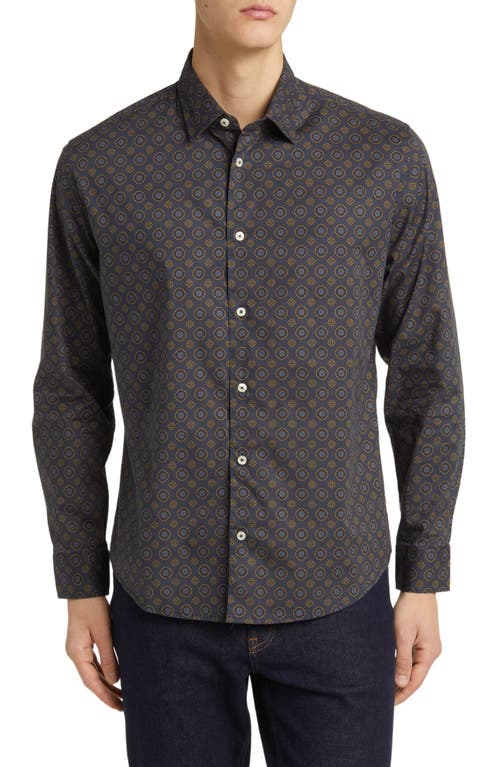 Soft Italian Woven Point Collar Shirt in Navy Medallion