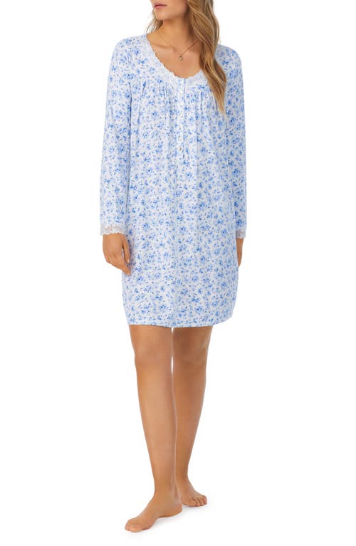 Eileen West Long Sleeve Short Nightgown White Blue Pt at Nordstrom,