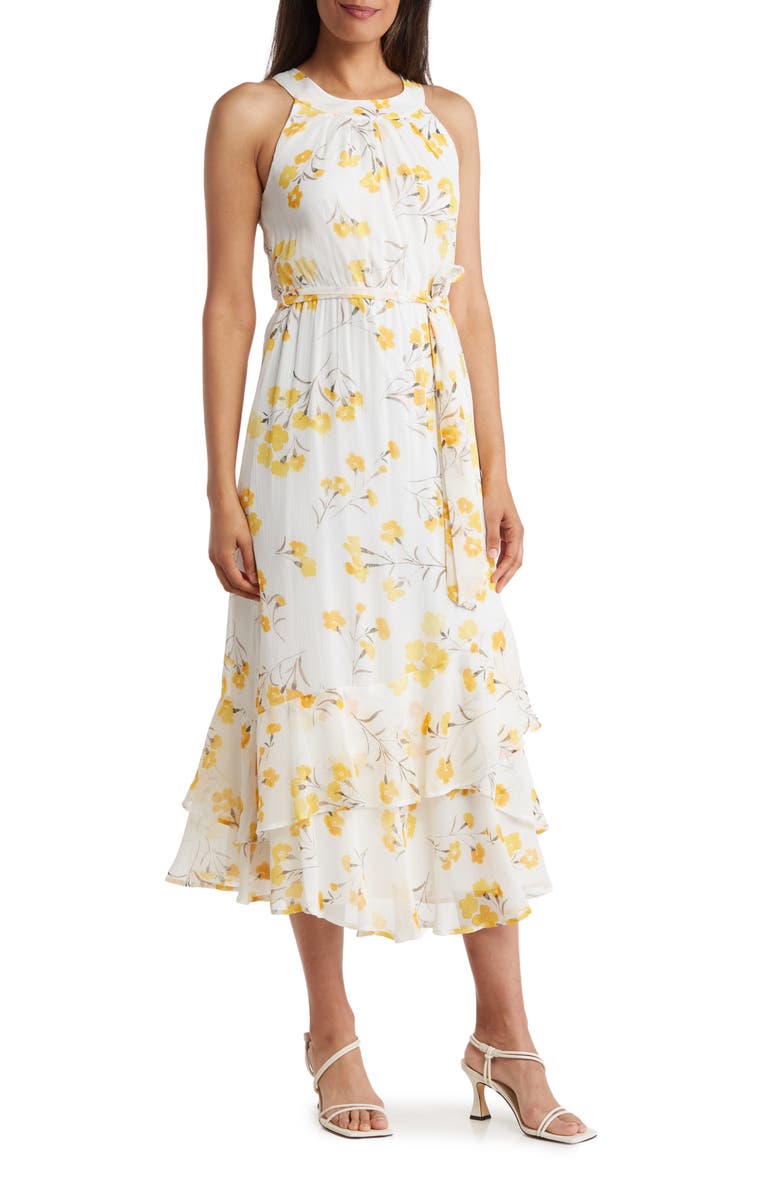 Calvin Klein Floral Halter Neck Chiffon Maxi Dress | Nordstromrack