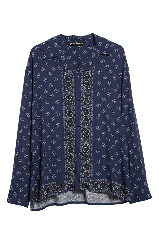 Shop Palm Angels Paisley Long Sleeve Button-up Bowling Shirt In Navy Blue