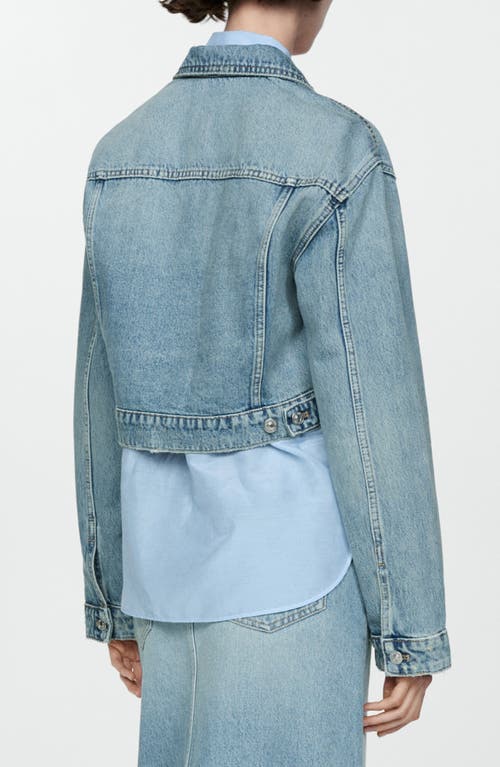 Shop Mango Crop Denim Trucker Jacket In Medium Blue