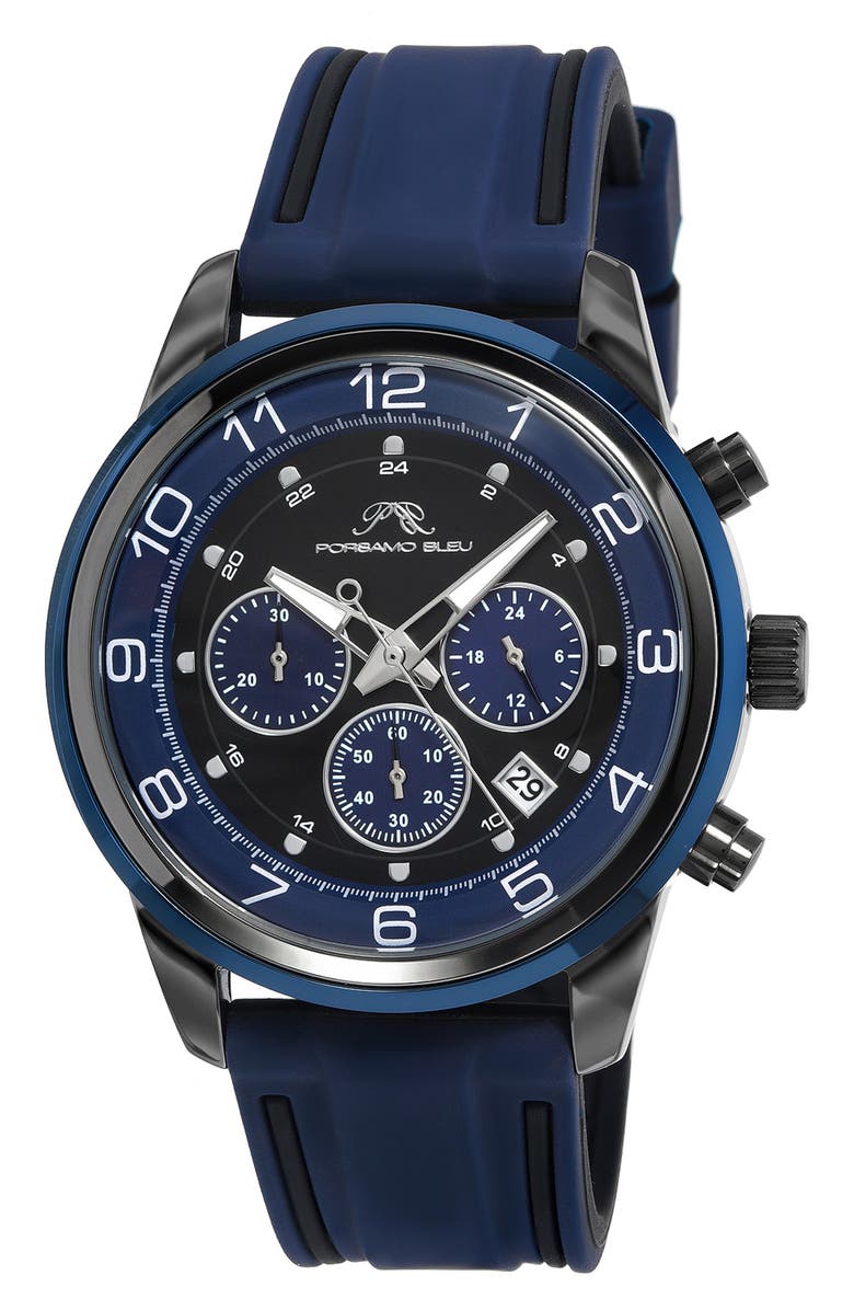 PORSAMO BLEU Men's Arthur Chronograph Silicone Strap Watch, 44mm