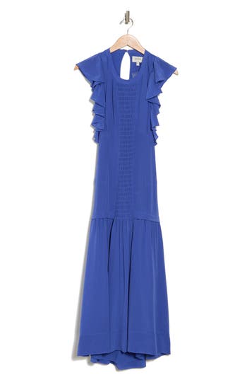 Joie Polly Flutter Sleeve Silk Maxi Dress In Deep Ultramarine