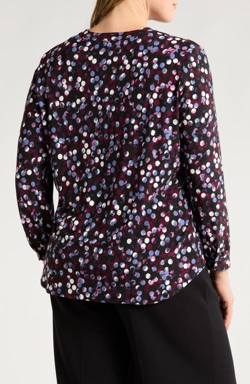 Anne Klein Polka Dot Split Neck Tunic Top In Deep Plum Multi