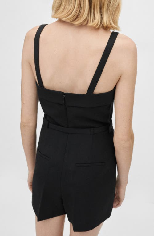 Mango Belted Square Neck Romper In Black