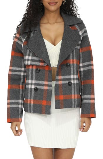 Belle & Bloom I'm Yours Wool Blend Peacoat In Charcoal Plaid