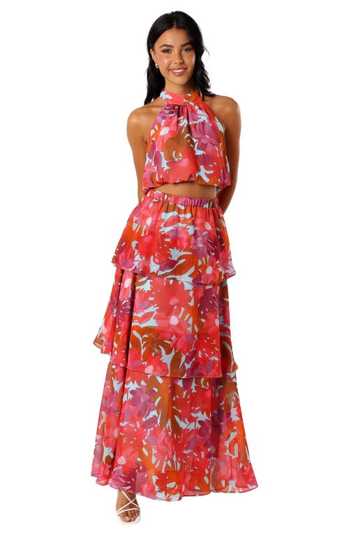 Petal And Pup Petal & Pup Blaise Floral Print Tiered Ruffle Skirt In Red