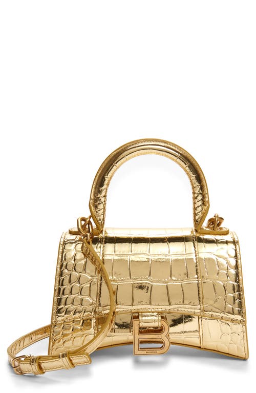 Balenciaga Extra Small Hourglass Croc Embossed Metallic Leather Top Handle Bag in Gold at Nordstrom