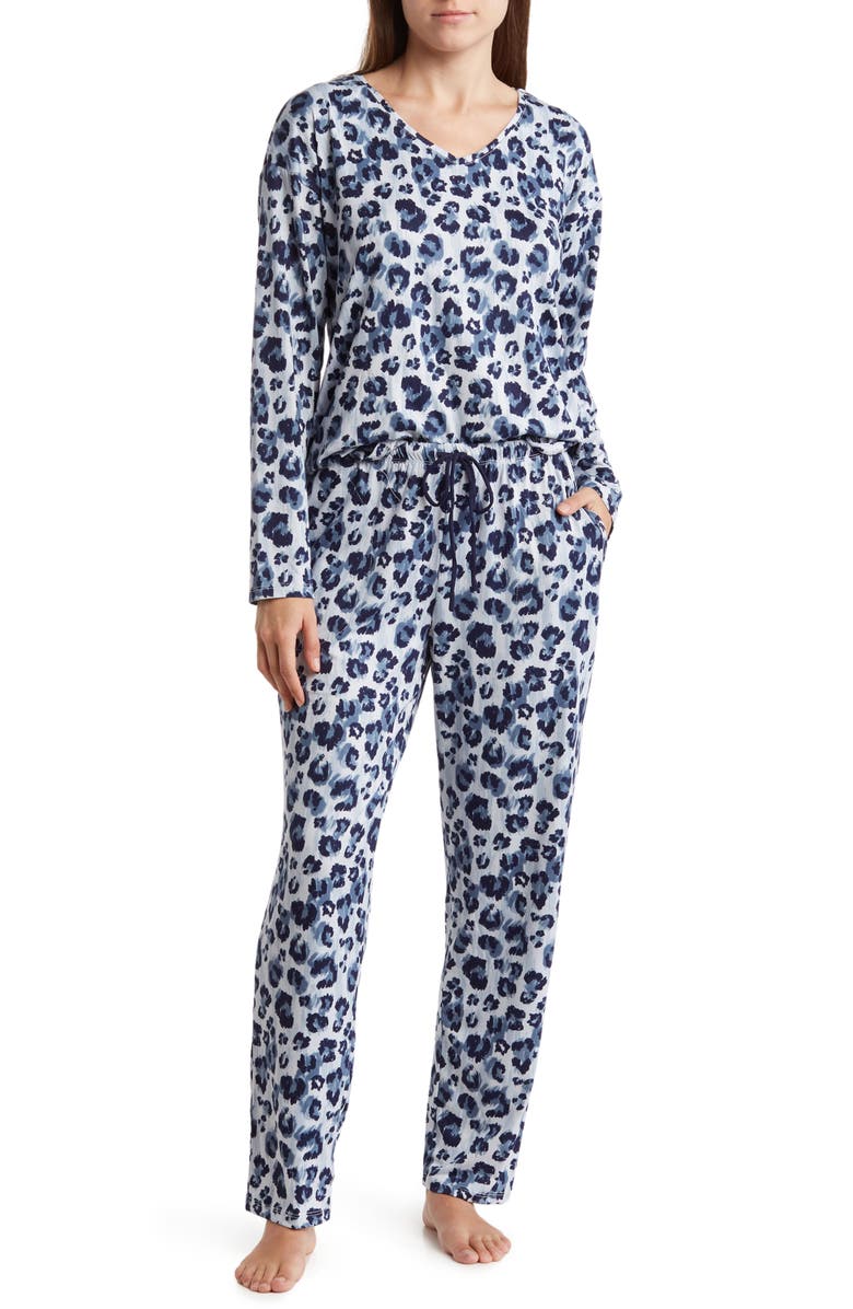 Jones New York Leopard Print Long Sleeve Top & Pants Pajamas ...