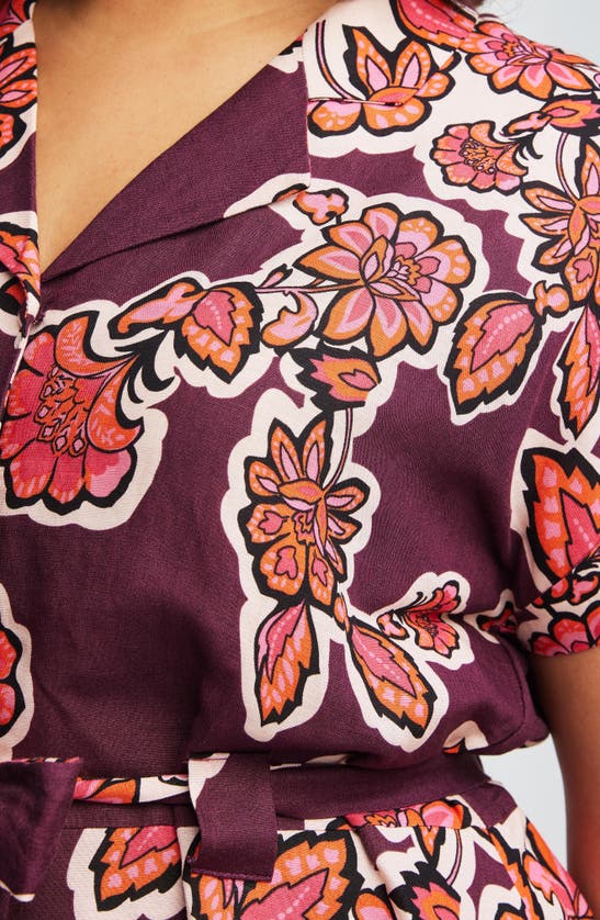Shop Estelle Jasmin Floral Linen Blend Shirtdress In Rose/ Plum