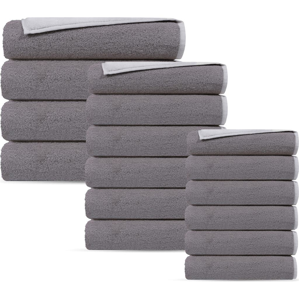Shop Brooks Brothers Depera Double Face 16-piece Turkish Cotton Towels Set In White Silver