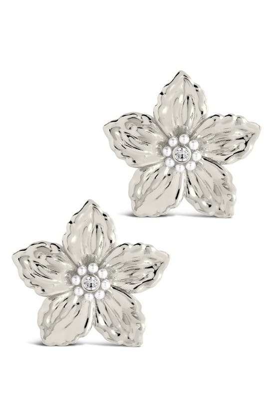 Shop Sterling Forever Ottilia Cz & Cultured Pearl Flower Stud Earrings In Silver