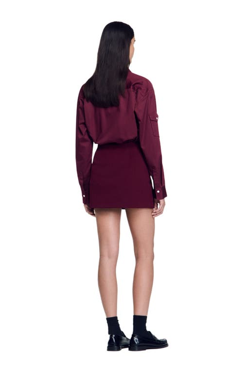 Shop Sandro Short Skirt With Press Studs In Bordeaux