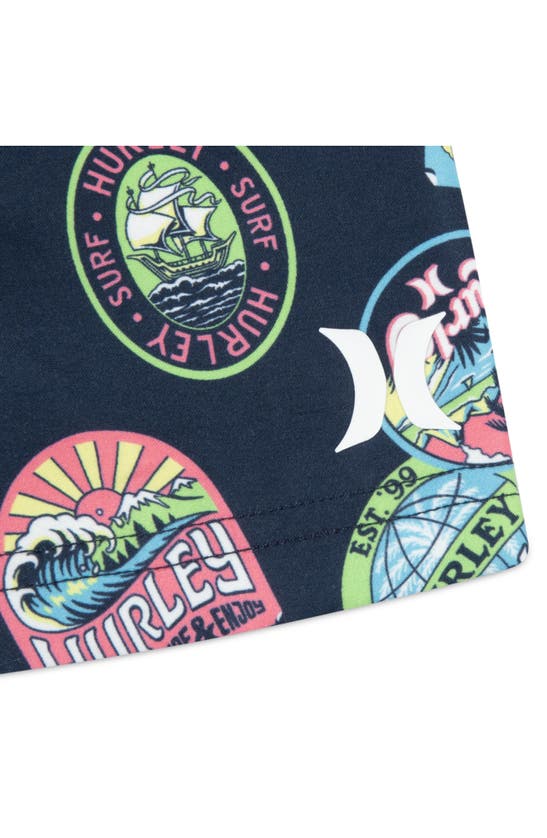 Shop Hurley Kids' Floral Print Swim Shirt & Trunks Set In Blue Force