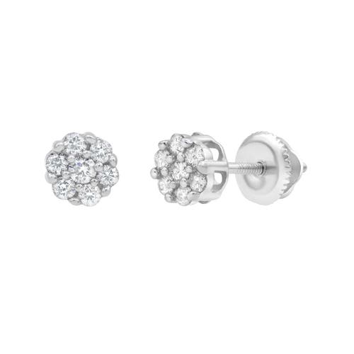 Luvmyjewelry Aura 14k Gold Flower Cluster Diamond Unisex Earrings In 14k White Gold