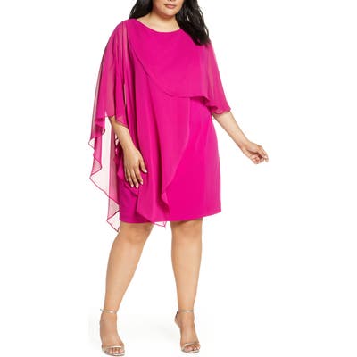 Plus Size Eliza J Chiffon Cape Cocktail Dress, Pink