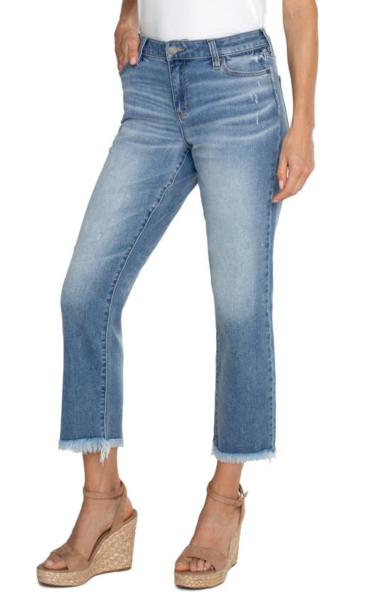 Shop Liverpool Los Angeles Kennedy Frayed Mid Rise Ankle Straight Leg Jeans In Ashmore