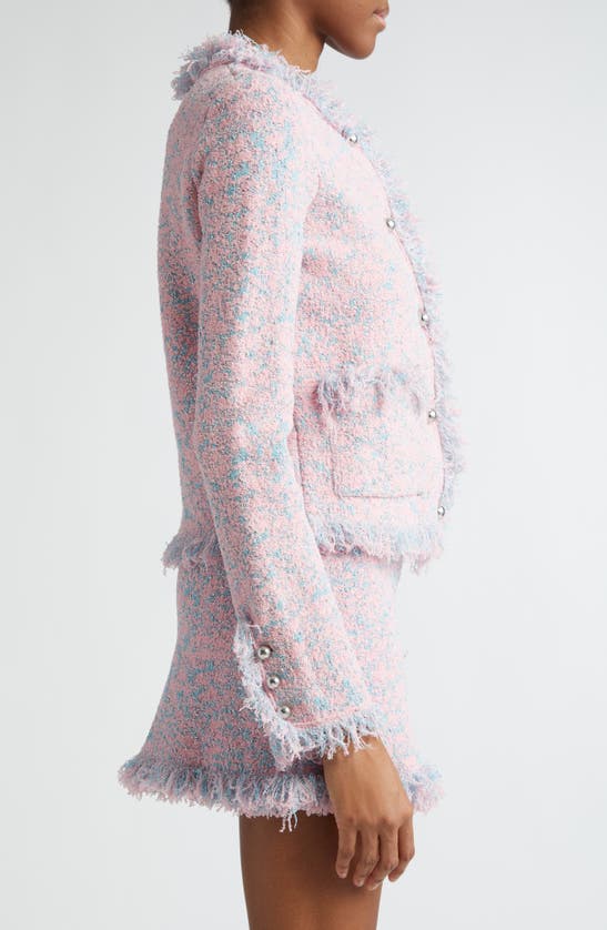 Shop Rabanne Fringe Textured Cardigan In Tweed Lurex Rose
