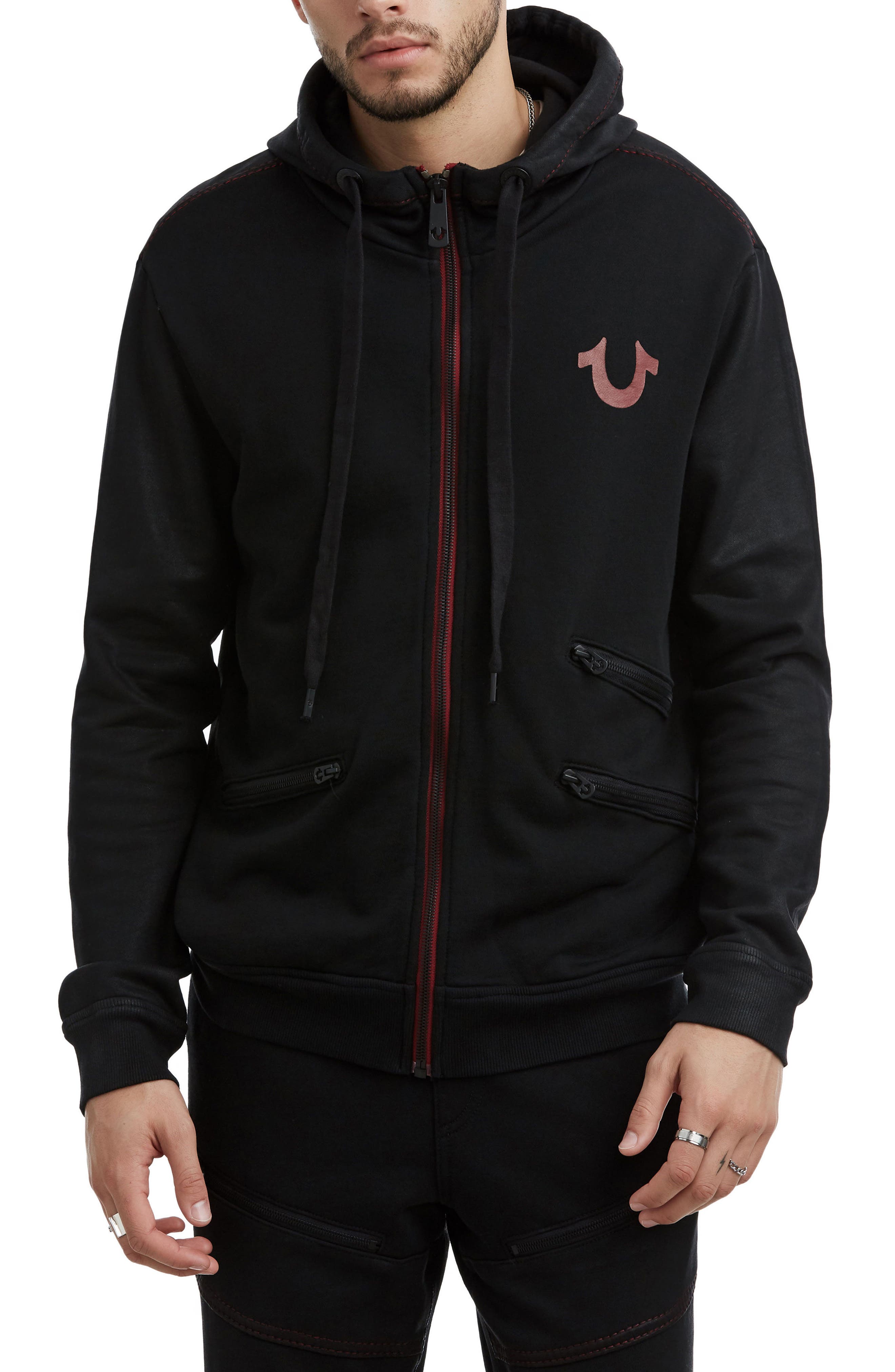 True Religion Brand Jeans Coated Zip-Up Hoodie | Nordstrom