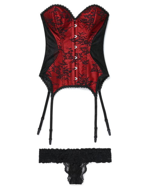 Adore Me Jasmine Boned Corset & Thong Set In Black