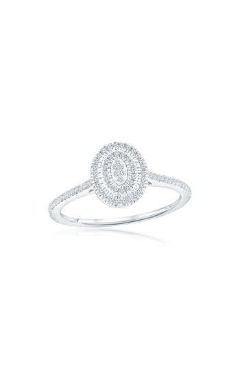 Simona Sterling Silver Diamond Oval Ring In Silver