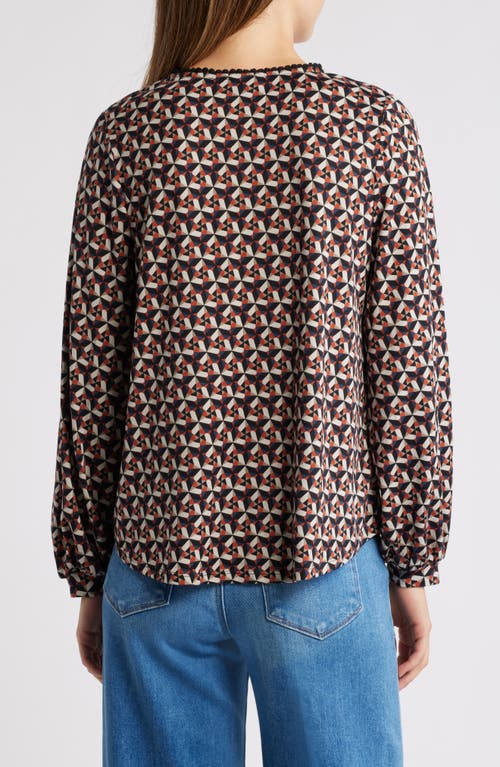 Shop Bobeau Floral Print Rickrack Trim Top In Taupe/picante Geo