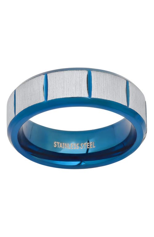 Shop Hmy Jewelry Two-tone Blue Ion Plated Stainless Steel Brushed Band Ring In Blue/metallic