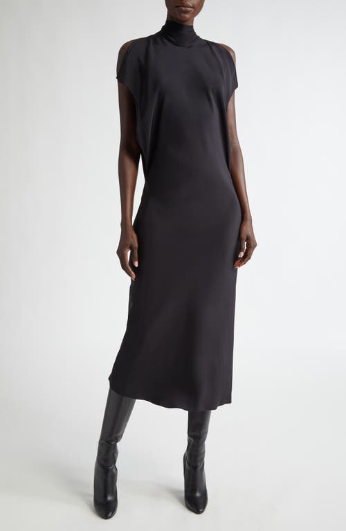 Brandon Maxwell Evie Mock Neck Split Cap Sleeve Midi Dress In Black