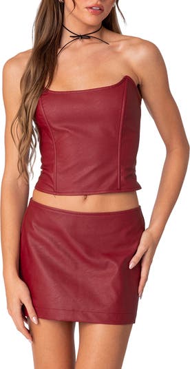 EDIKTED Moss Faux Leather Lace Up Womens Corset Top