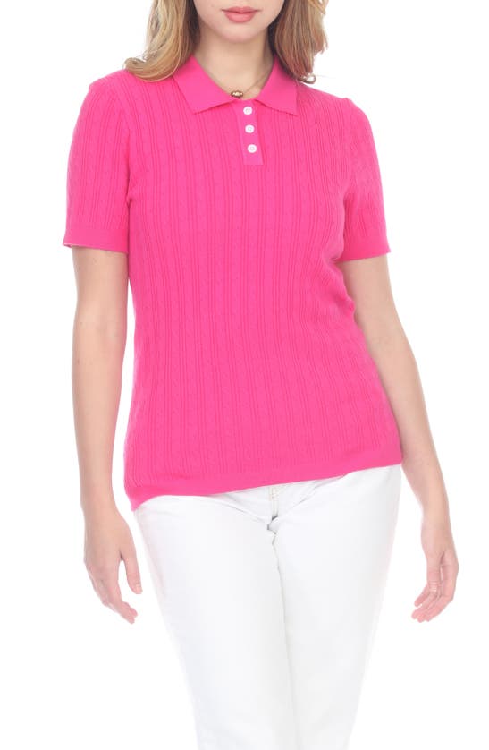 Rain Cable Knit Polo In Pink