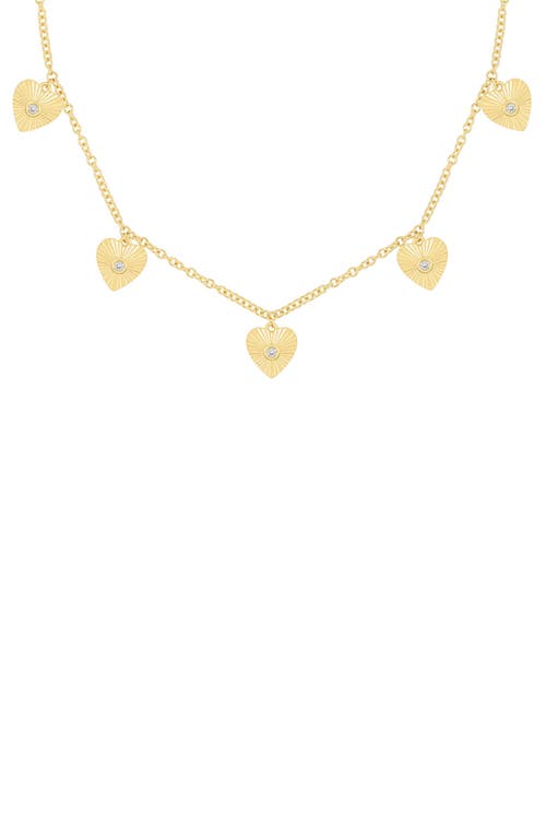 Diamond Fluted Heart Charm Necklace in 14K Yellow Gold