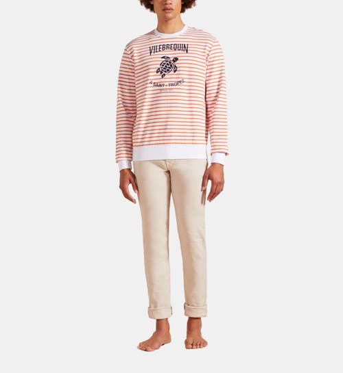 Shop Vilebrequin Cotton Striped Crewneck Sweatshirt In Carotte