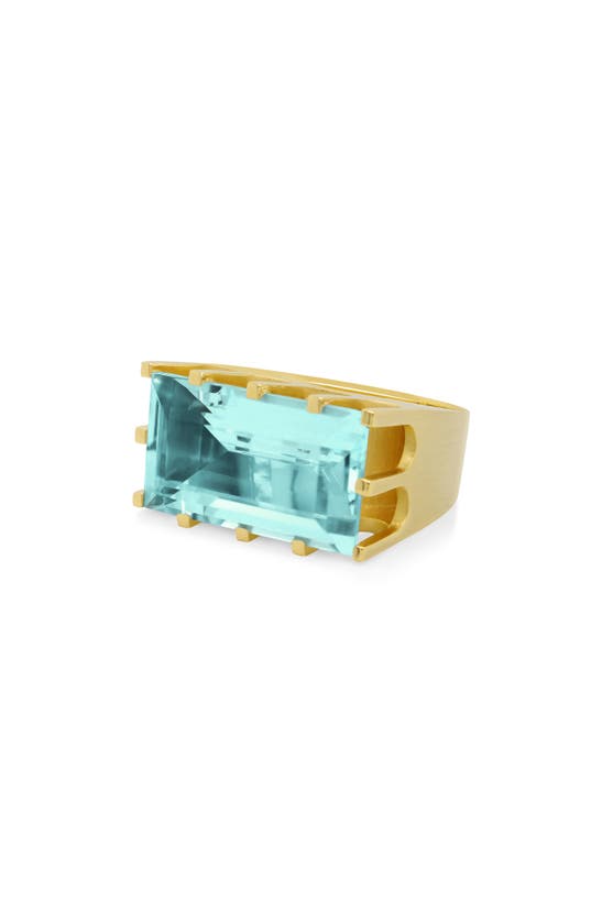 Dean Davidson Baguette-cut Simulated Stone Castle Ring In Aquamarine/ Gold
