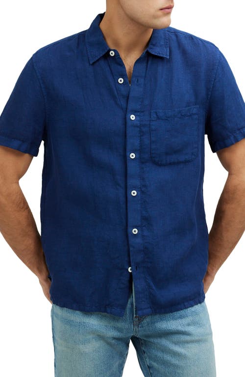 Easy Linen Short-Sleeve Button-Up Shirt in Dark Blue Wash