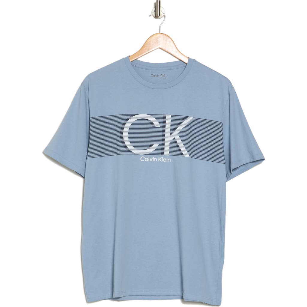Calvin Klein Blurred Hallmark Logo Graphic T-shirt In Dusty Blue