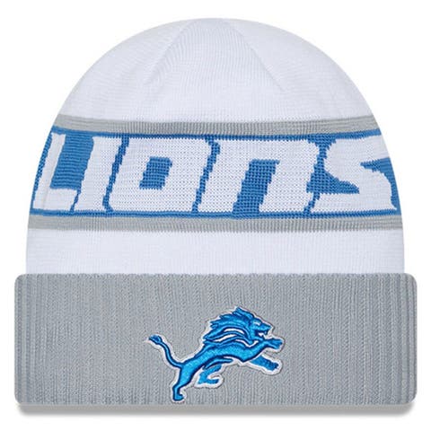 Men's Detroit Lions New Era Blue 2022 Sideline Cuffed Pom Knit Hat Grey/Blue