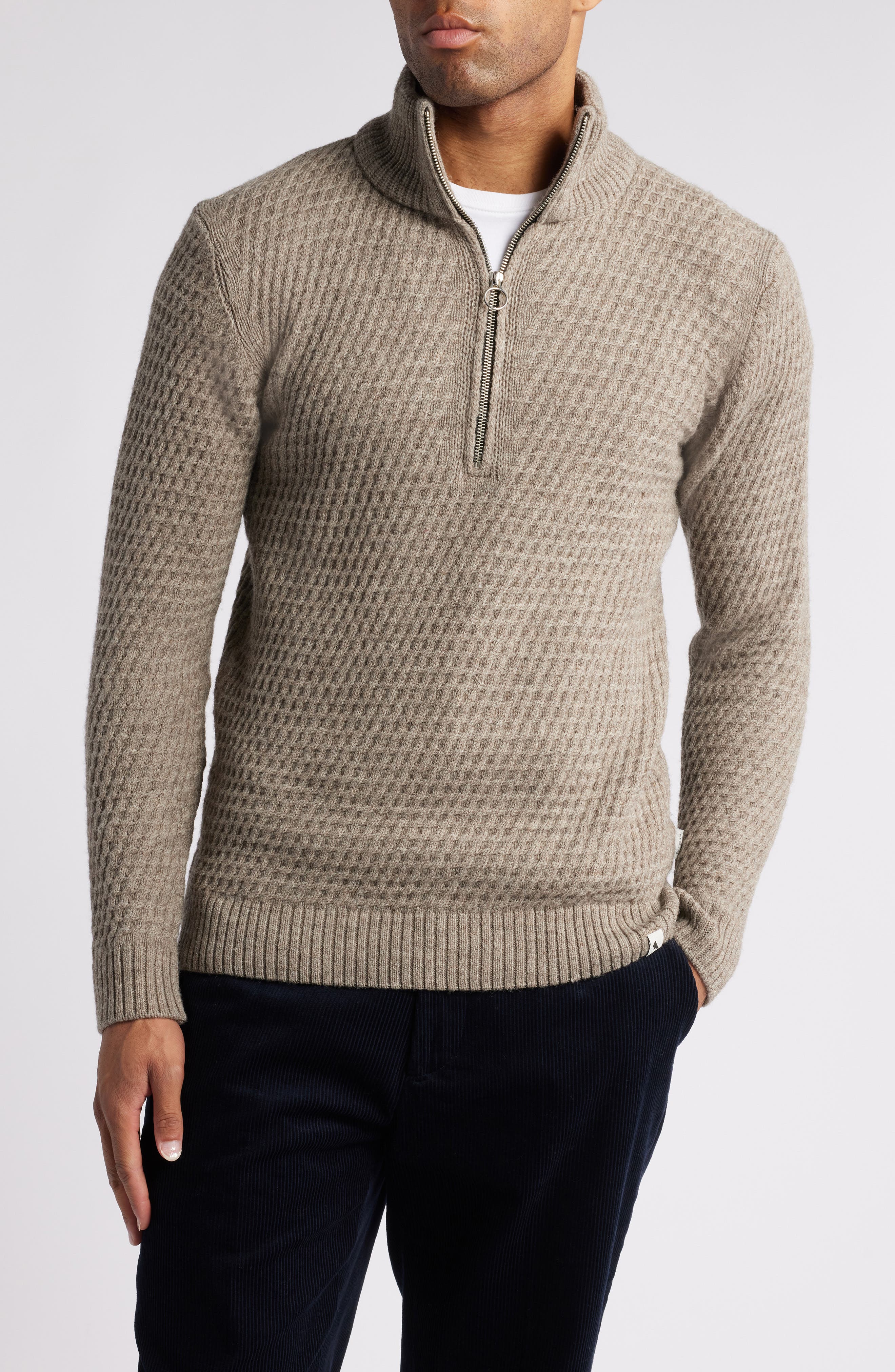 PEREGRINE Birchall Quarter Zip Sweater in Oak 