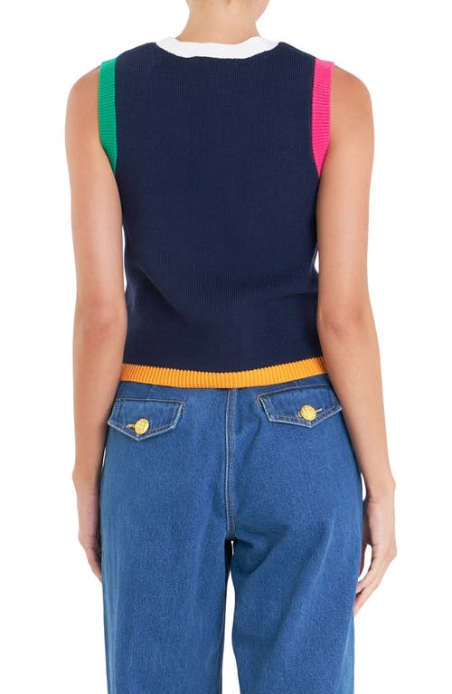 English Factory Colorblock Trim Sweater Vest In Navy Multi