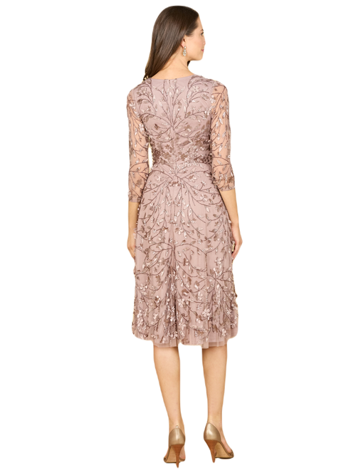 Lara New York Flowing, 3d Embroidered Midi Dress With Sleeves In Darktaupe
