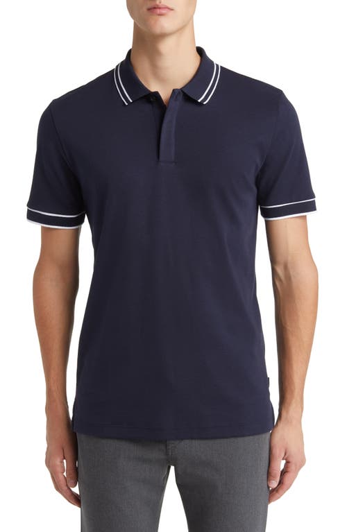 BOSS Parlay Tipped Cotton Polo Dark Blue at Nordstrom,